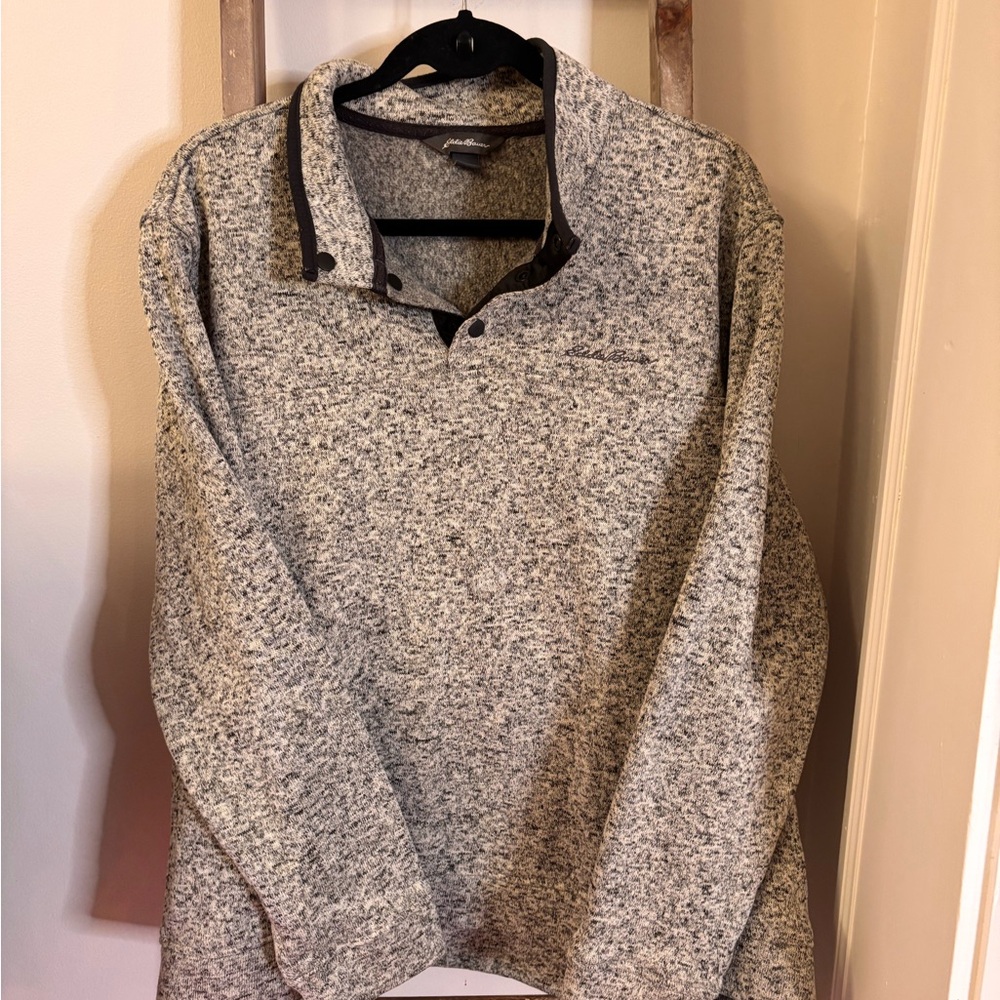 Eddie Bauer Gray Heathered Quarter-Button Sweater